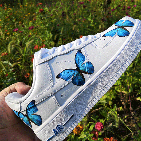 Blue Butterfly Air Force Ones And Butterfly Socks twopairshoes